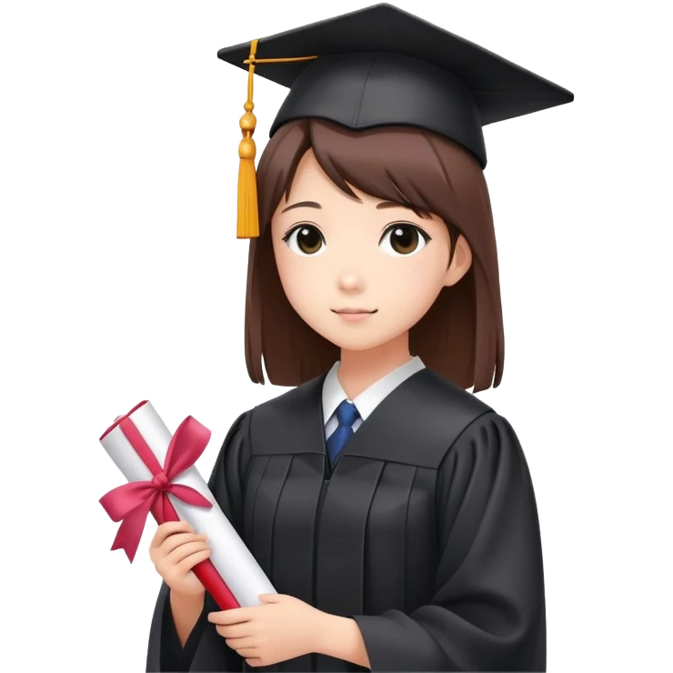 Japanese high school girl in graduation ceremony with diploma and sakura petals emoji