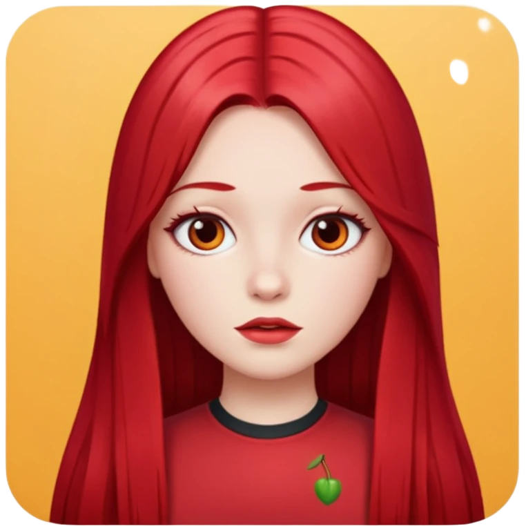 white skin girl with cherry red long straight hair parted in the middle emoji