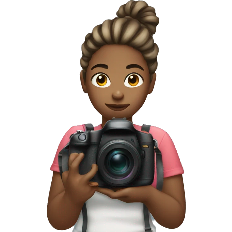 Girl with messy bun holding camera  emoji