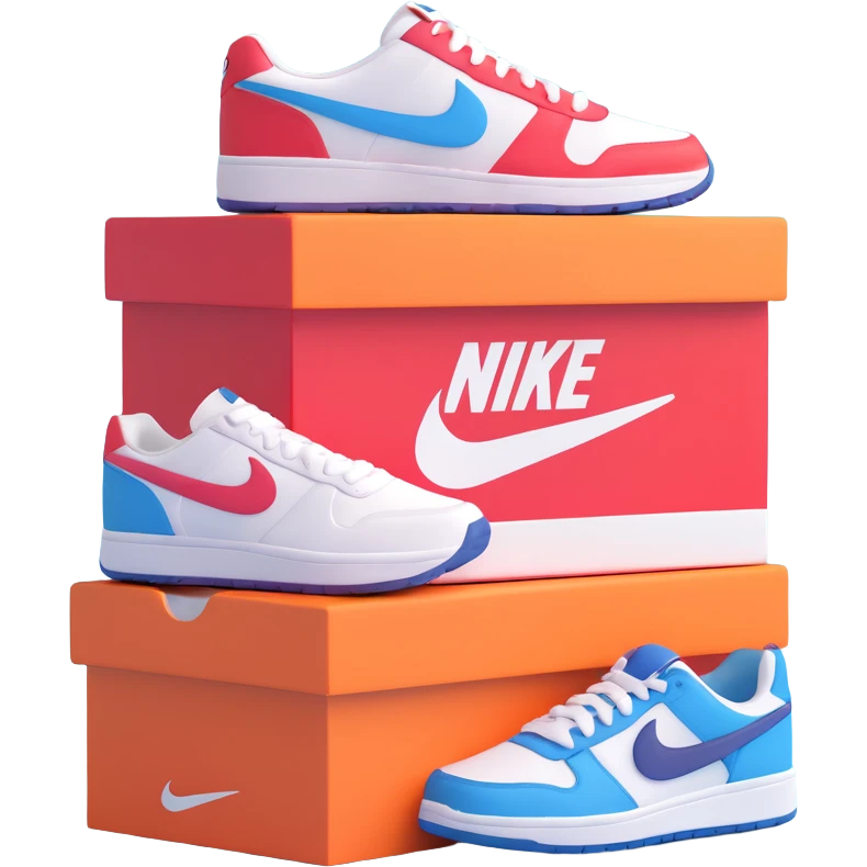 vibrant playful sneaker box or shelf with Nike shoes emoji