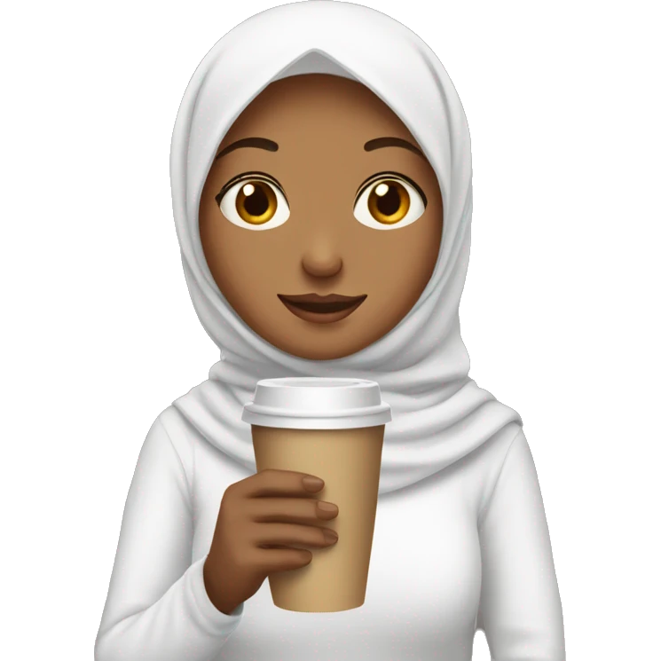 white hijab girl holding her coffee emoji