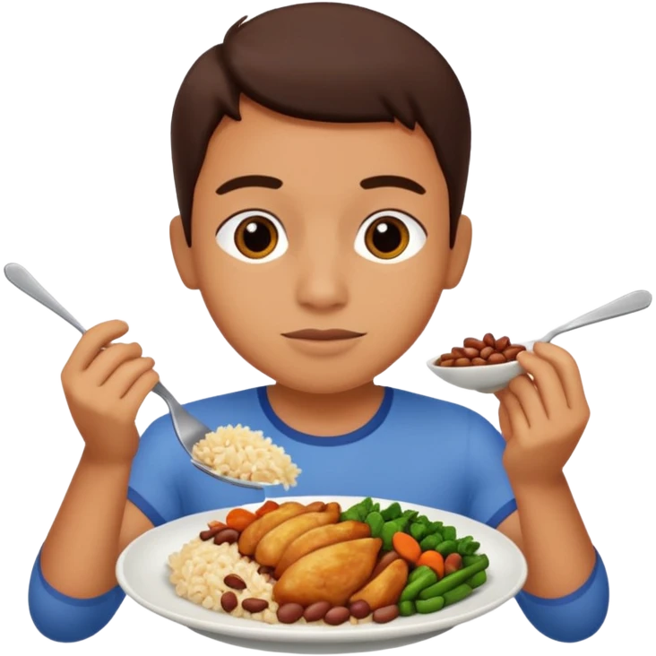 Create a person having lunch. Not a sandwich. Rice, beans, vegetables and chicken. emoji
