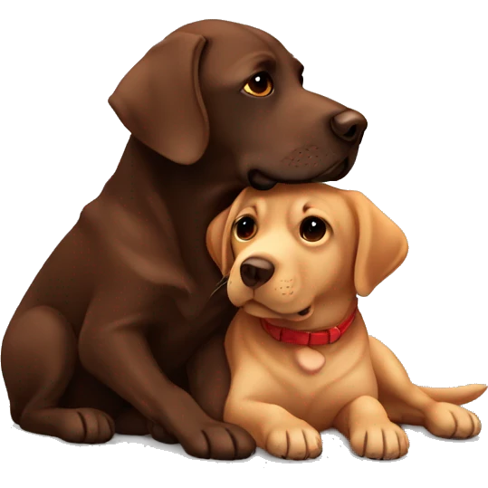 Chocolate Labrador cuddling a red Labrador  emoji