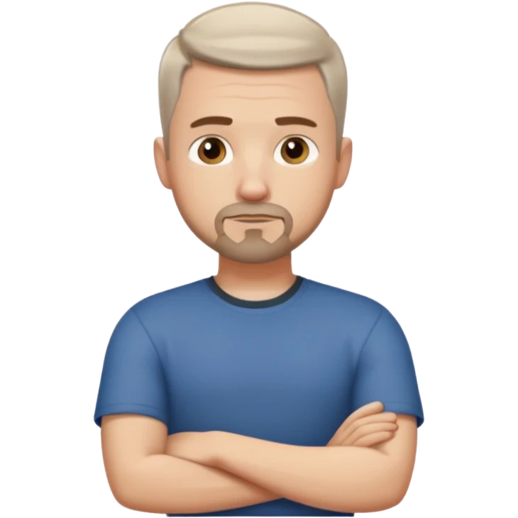 White man with short dark taper fade hair cut and slight goatee and neutral expression with his arms folded emoji