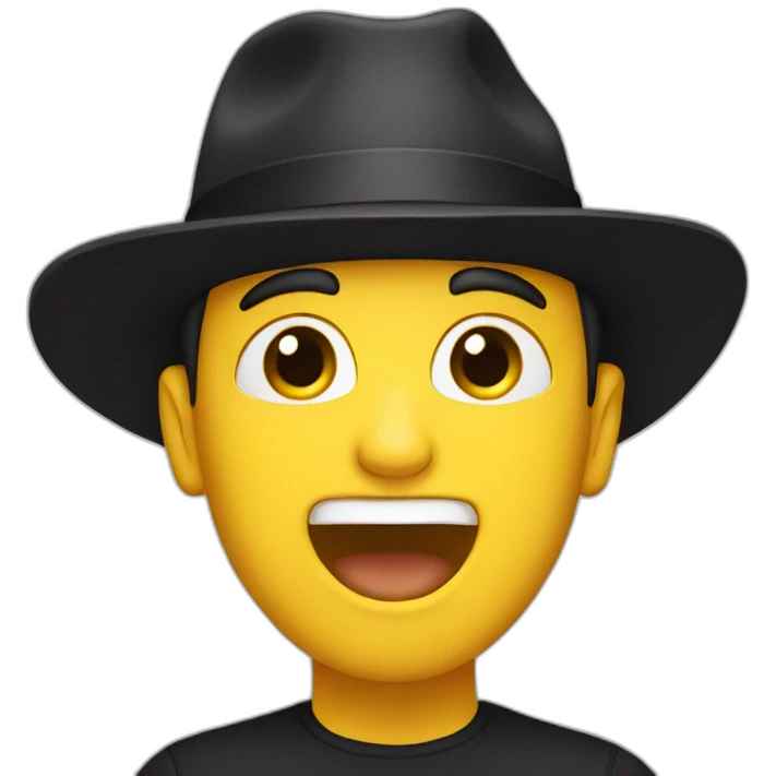 White man with black hat singing emoji