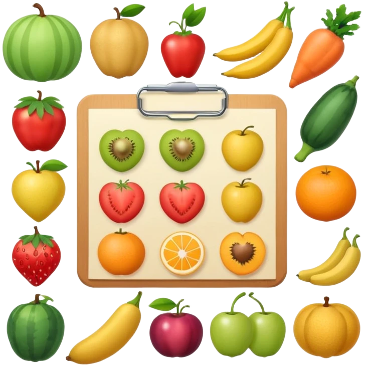 Emoji of checklist with healthy food icons, nutrition planning, flat minimal emoji, pastel colors emoji