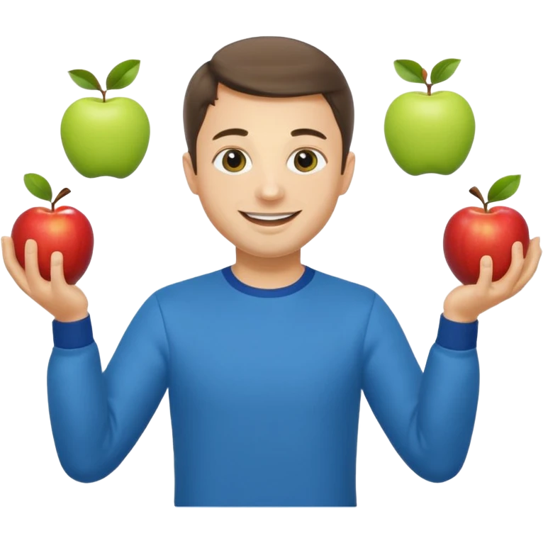 a Circus cute zelensky juggling two apple blue and yellow emoji