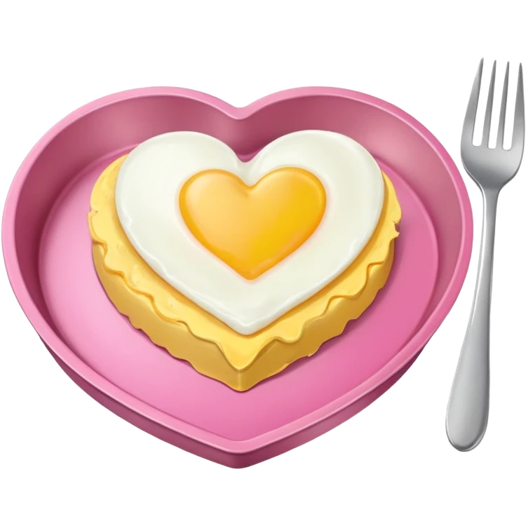 Pink heart pan with egg and a fork napkins beside the pan emoji