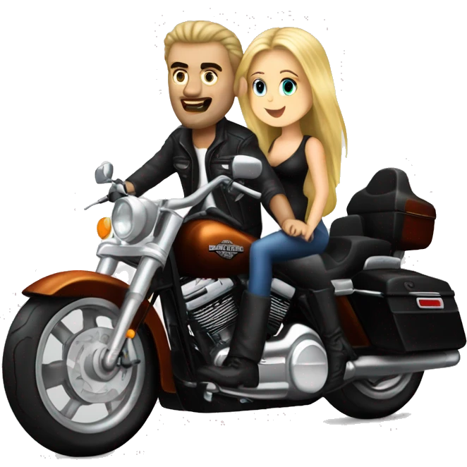 Harley Davidson man with blonde girl  pillion emoji
