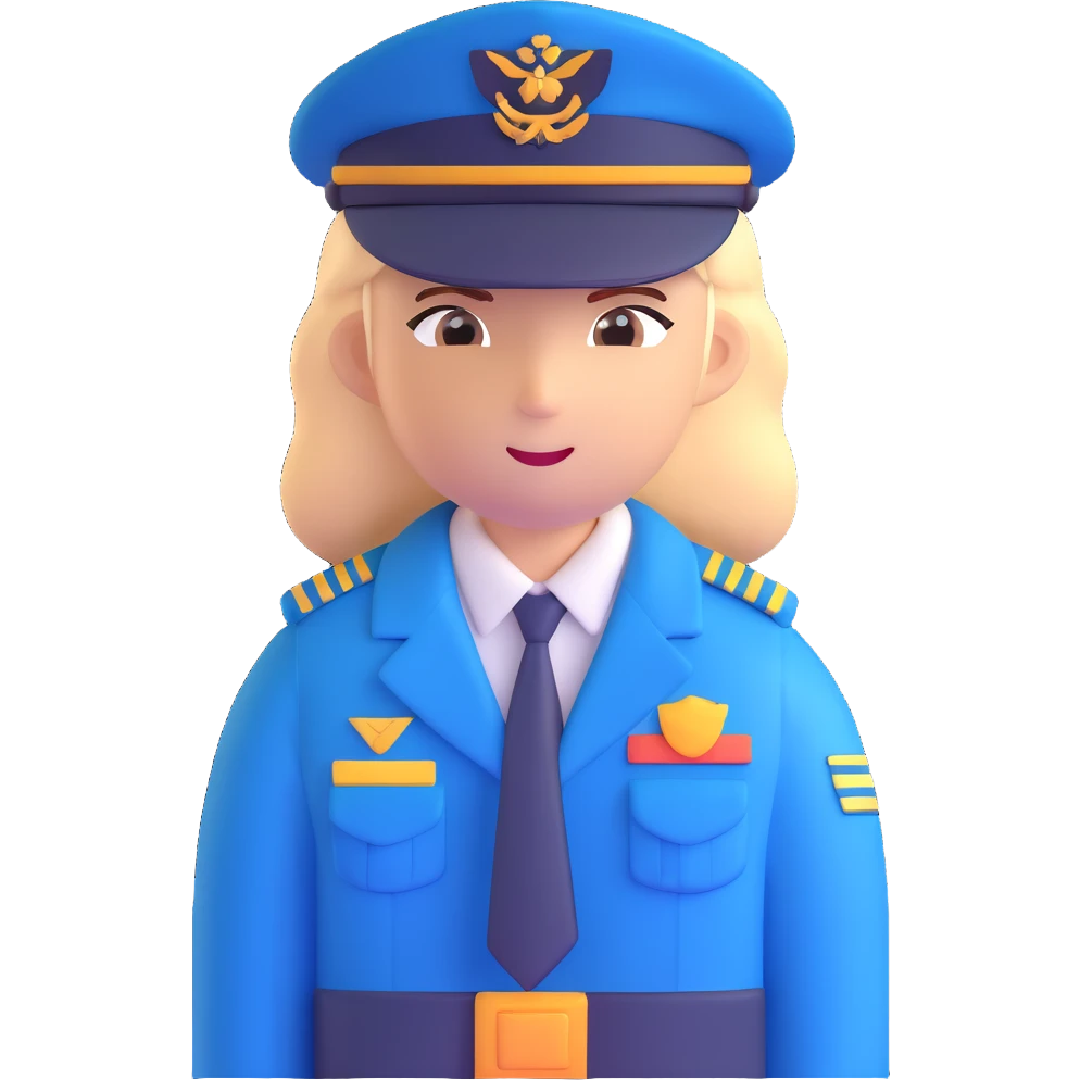 pilot in blue uniform with captain's hat emoji