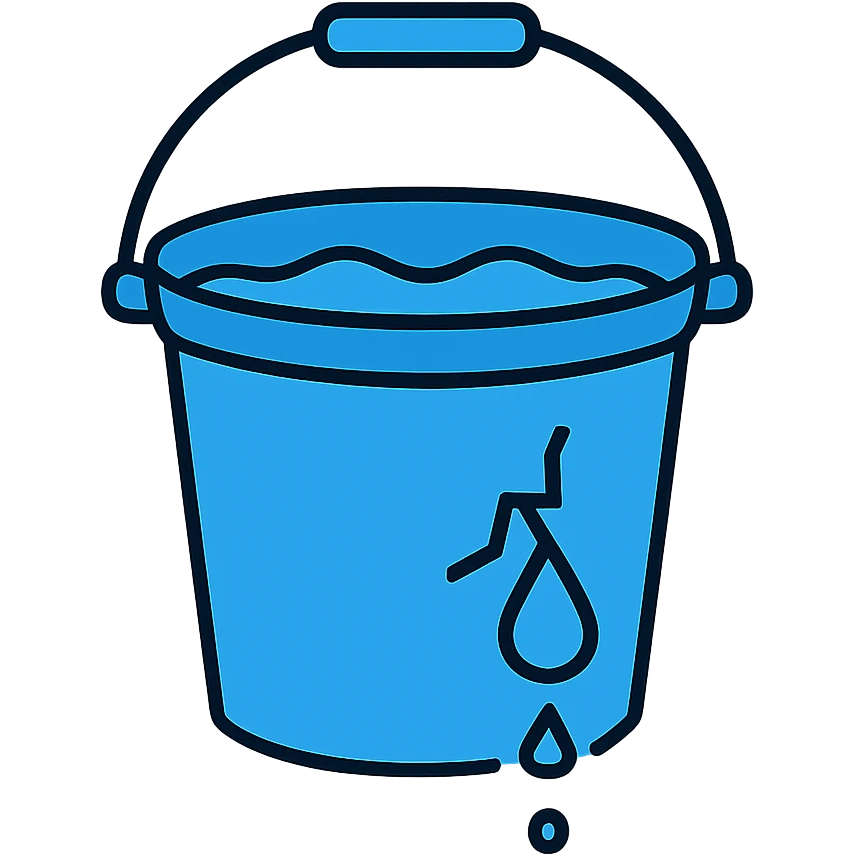 blue bucket of water with a visible leak, water dripping out emoji