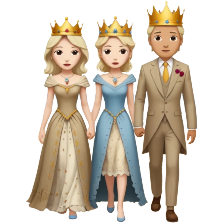 Egy kiralynot aki egy csonyoru ruhaba van es a tengerparton setal a kirallyal emoji