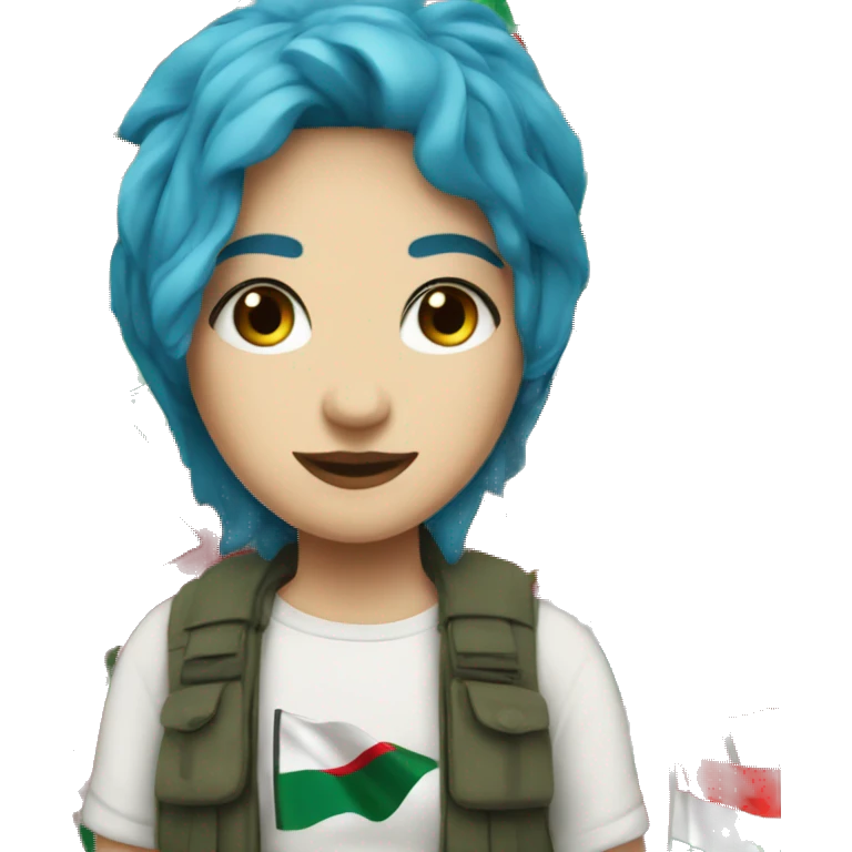 blue haired white lesbian with palestine flag emoji