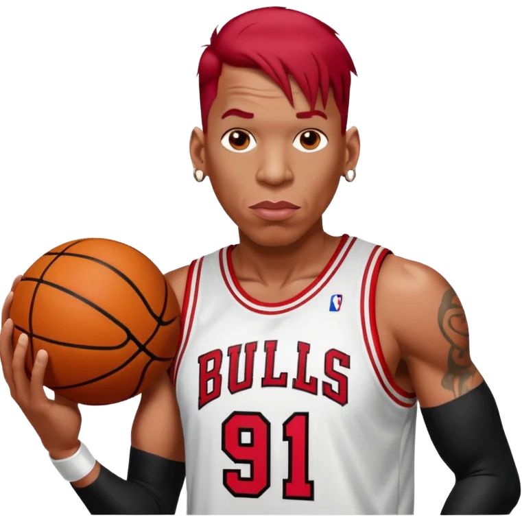 Dennis Rodman with a basketball and “91 “Chicago bull.with a very short red hair emoji
