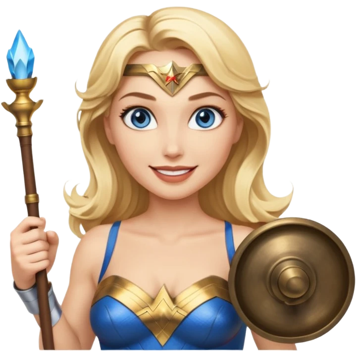 Blonde blue eyes Wonder Woman holding bell and baton emoji