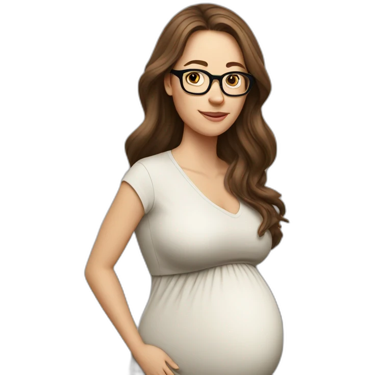 Pregnant White woman with long brown hair and glasses emoji