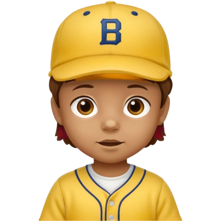 brown hair baby with yellow baseball jersey and hat emoji