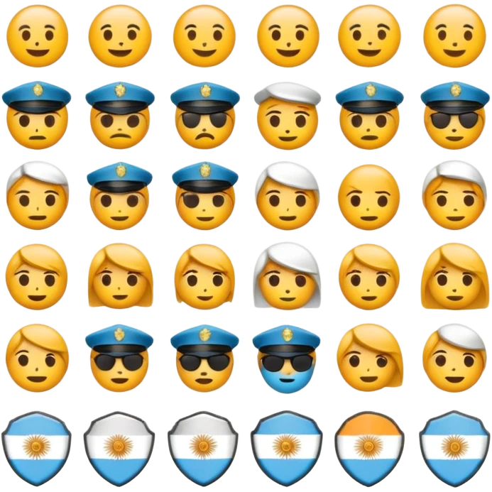  Create a set of custom emojis in a minimalist, clear, and modern style, relevant to the theme of security in Argentina. The color palette should be restrained, without any neon tones. The emojis should be easily readable even at a small size. emoji