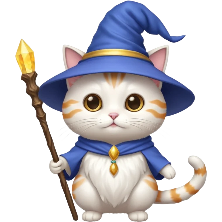 cute cat wearing a wizard hat and holding a magic staff emoji