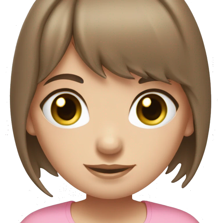Brown hair bangs yoga girl light pink clothes blue-green eyes emoji