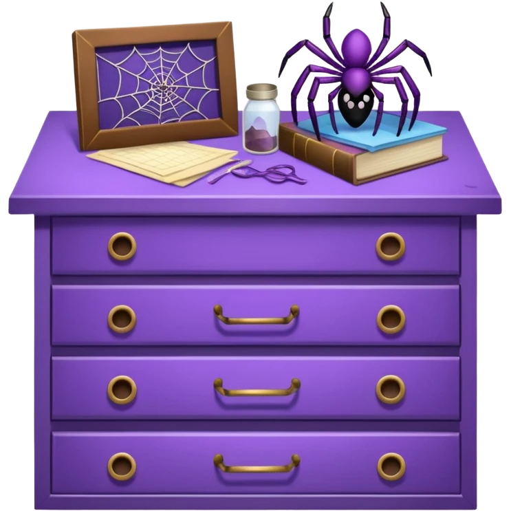 purple spider webs on an open drawer with dusted stuff emoji