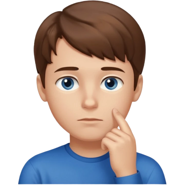 boy thinking with one hand on his chin emoji
