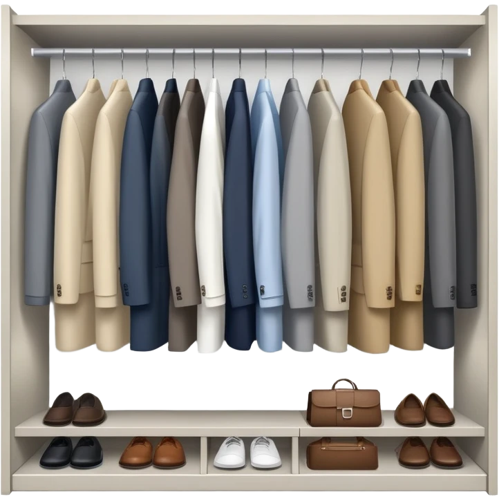 Minimalist wardrobe closet slightly open showing neatly hung professional jackets and shirts inside, organized emoji