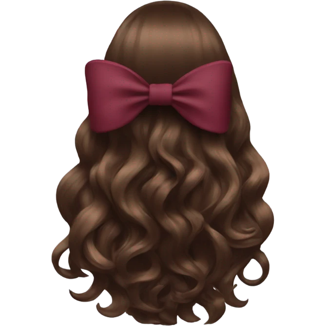 brown open hair from behind with a burgundy bow emoji