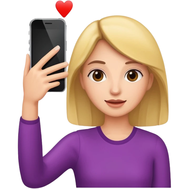  woman holding her phone having selfie emoji