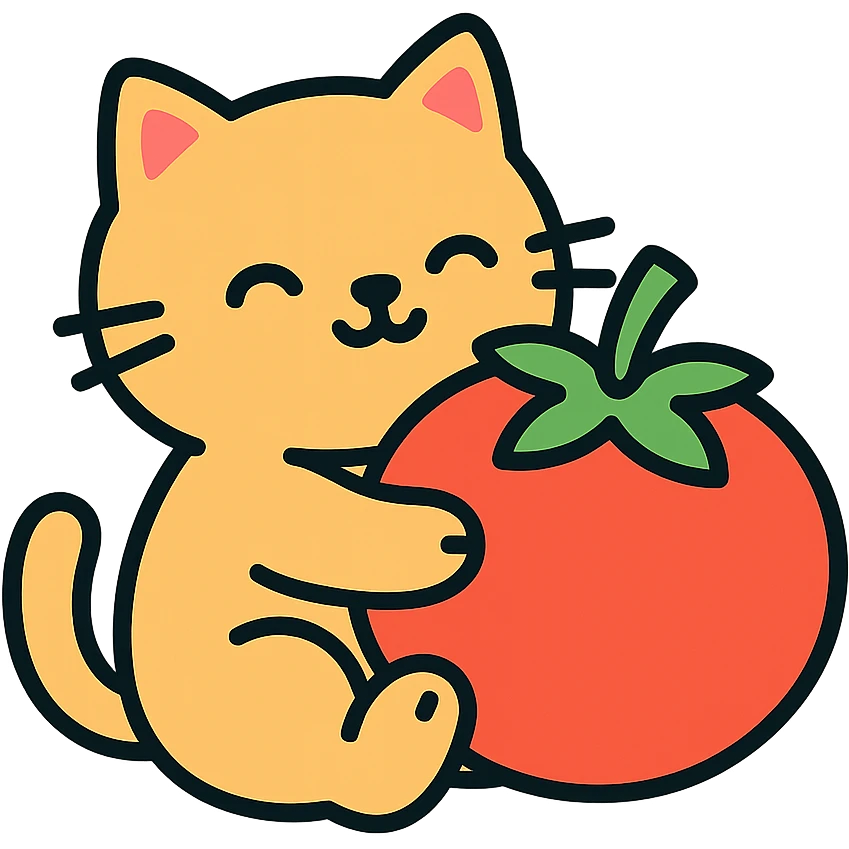 cat hugging a tomato, simple and cute style emoji
