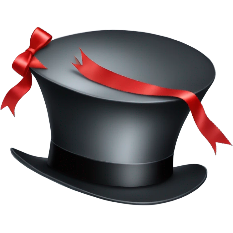 A black top hat displaying a red ribbon around the base. The ribbon forms a visible bow at the front, with the ends falling slightly over  emoji