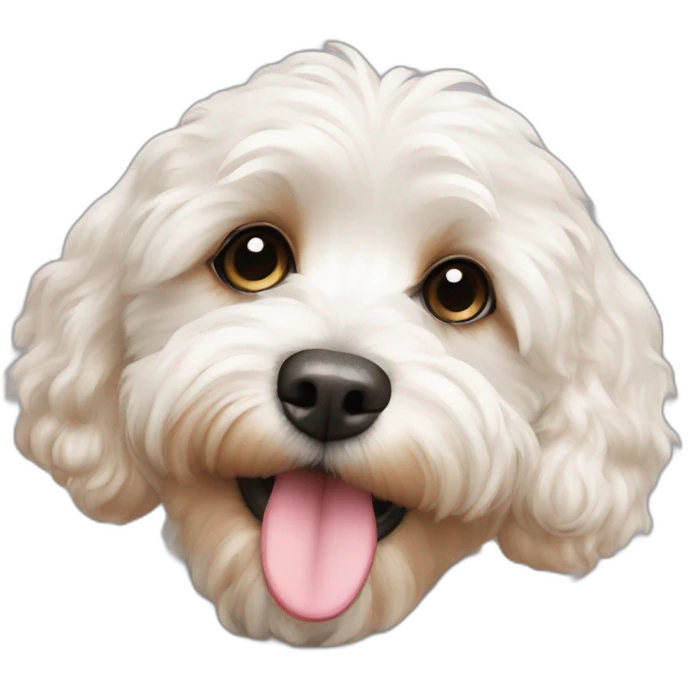 White cavapoo blowing a kiss emoji