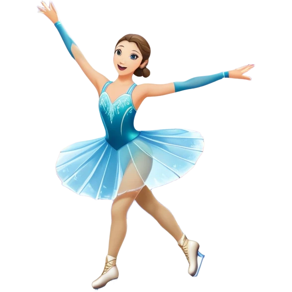 An icon of a theatrical ice show with close-up costumed figure skater performing a dramatic scene on a glowing ice stage. Spotlights, colorful scenery, and a cheering audience in a grand arena convey the magic and artistry of the ice performance. Transparent background included. emoji