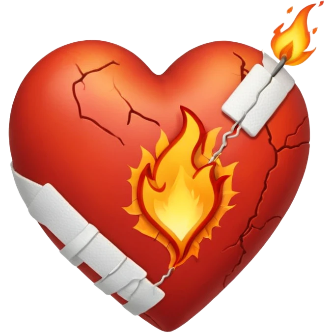 Cracked heart with a tiny flame rising from the crack.
Could have a small bandage or stitch holding it together. emoji