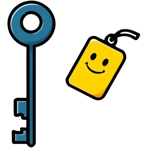 cute cartoon key with a smiling face emoji