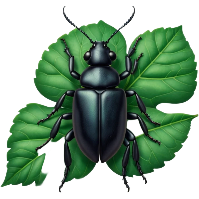 a black beetle on leaf emoji