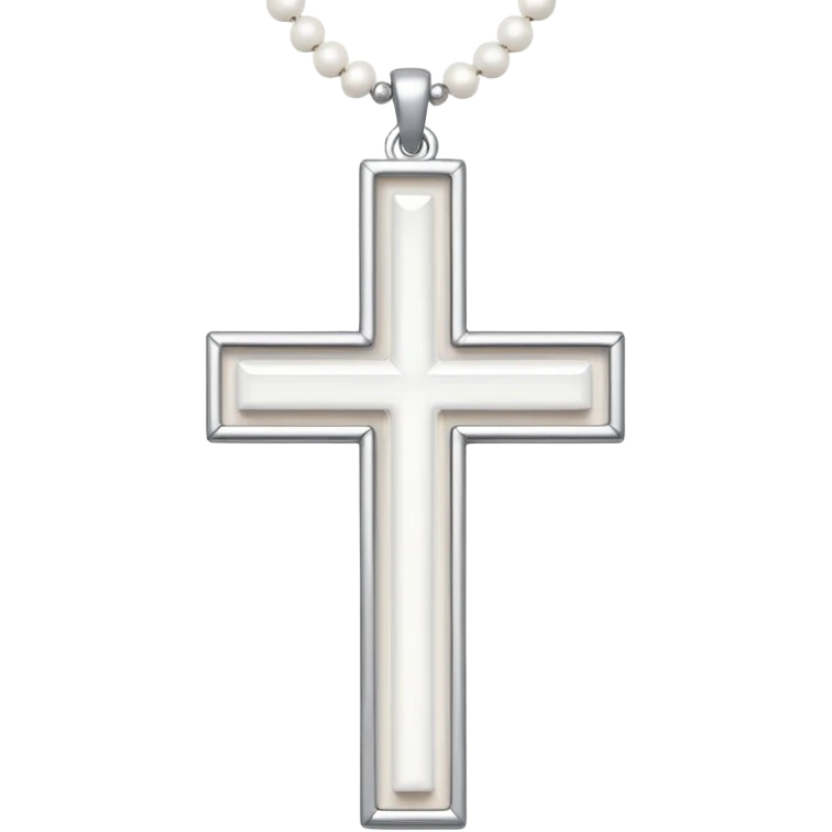 Elegant emoji icon of a white cross made of white beads, glossy surface, and white bead chain subtle shadows, pure white palette emoji
