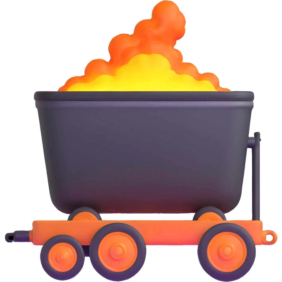 wagon with molten steel, glowing and steaming emoji