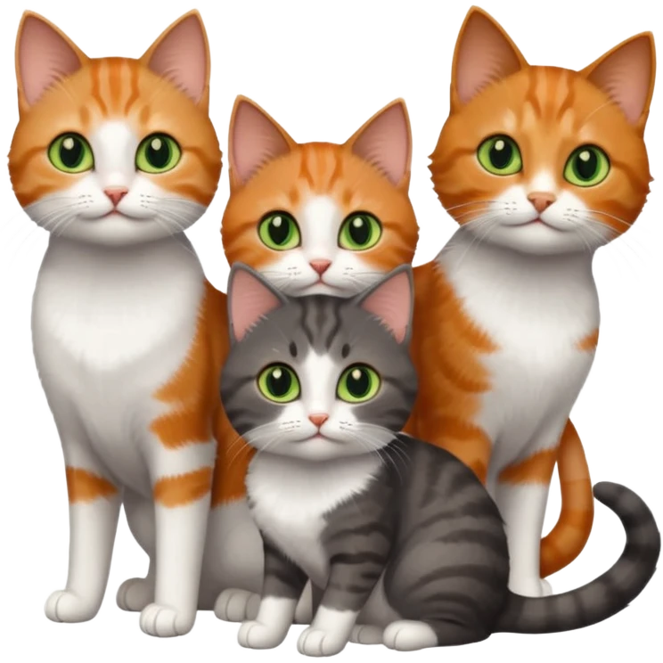 3 different coloured tiny short haired cats, including a dark grey and white cat with green eyes,and  a ginger and white with orange eyes and a brown tabby and white with hazel eyes emoji