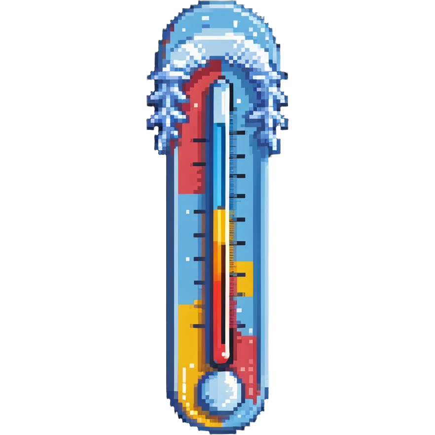 Thermometer showing low temperature with ice crystals emoji