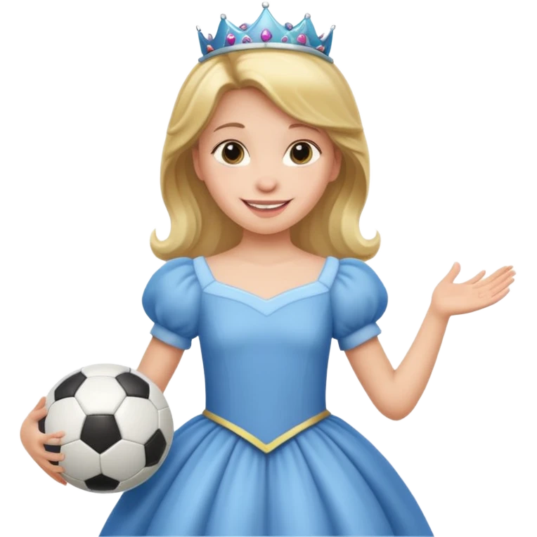 A girl in a princess dress holding a soccer ball emoji