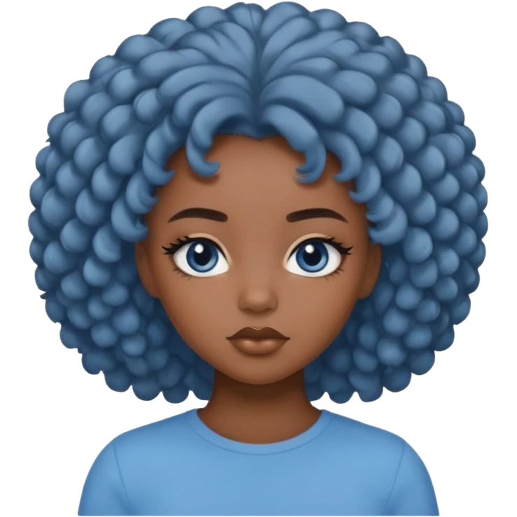 a black girl with puffy her and grayish blue eyeshadow on emoji