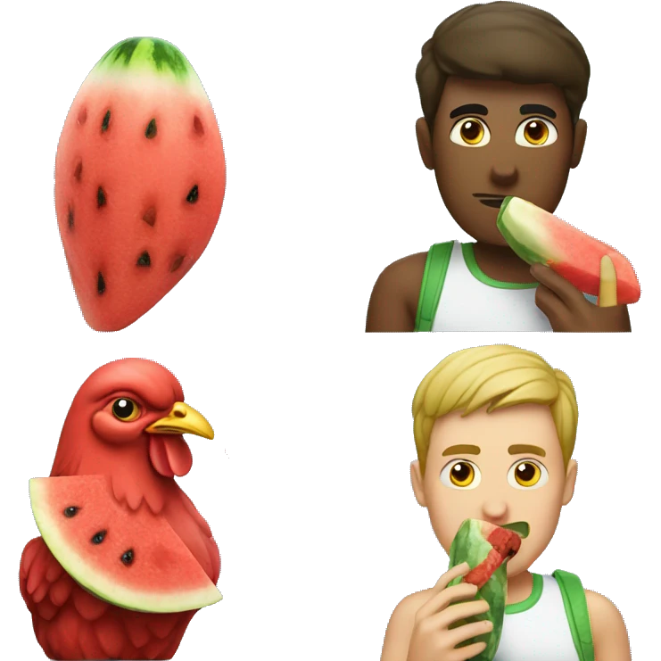 Guy eating watermelon and a chicken leg emoji
