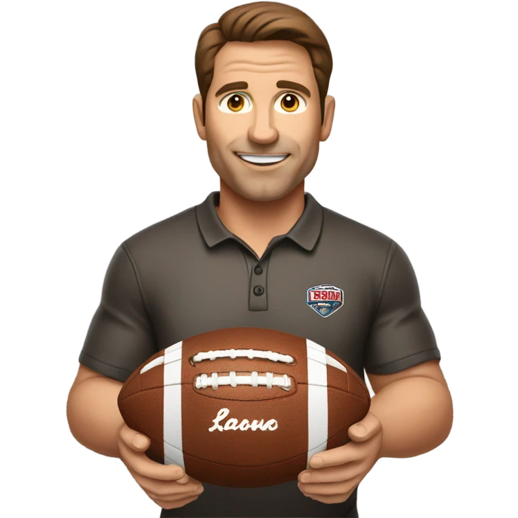 Brown haired football coach with football emoji