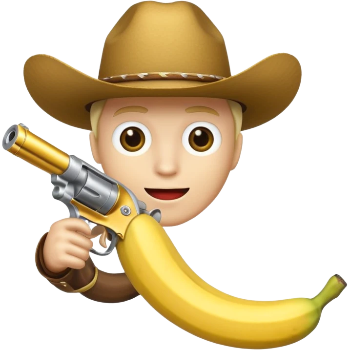 Banana wearing a cowboy hat shooting a banana gun emoji