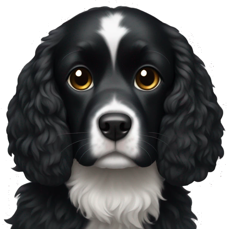 Small completely black spaniel with black fur on his whole face and white fur only on his chest emoji