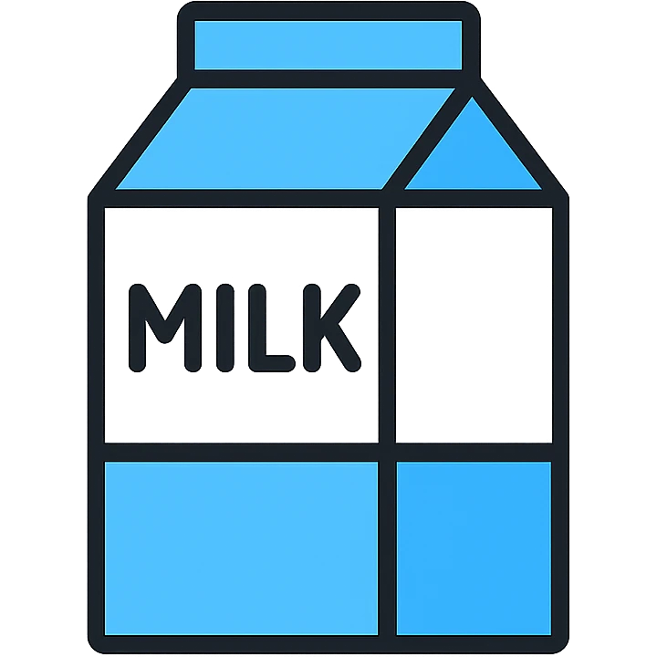 milk carton, clean lines, white and blue emoji