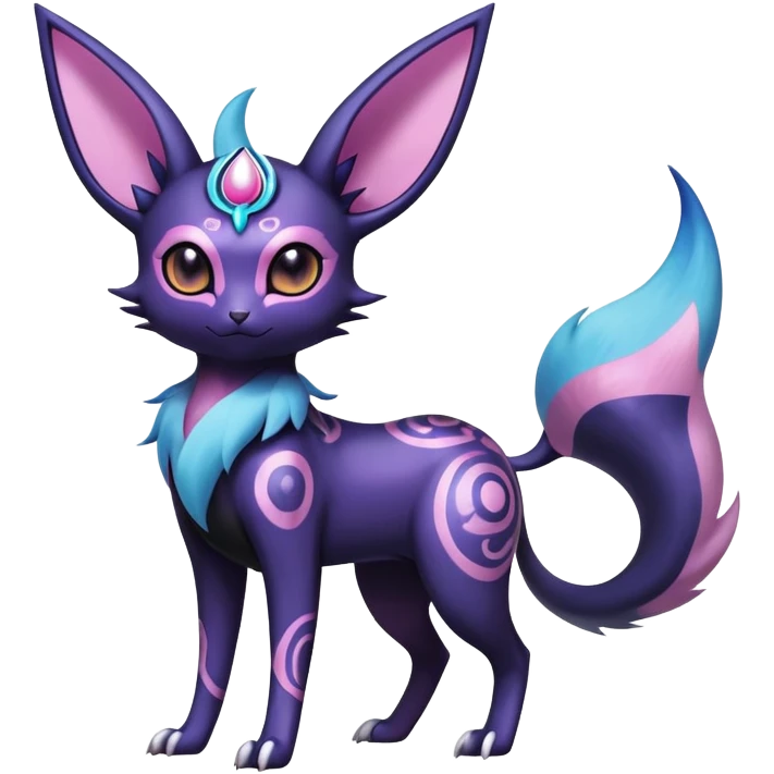 Shiny Exotic Badass Colorful Ethereal Royal Mysterious Gothic Noibat-Espeon-Umbreon-Sylveon-Pokémon-Fakémon-hybrid-creature (full body) with random pattern-markings emoji