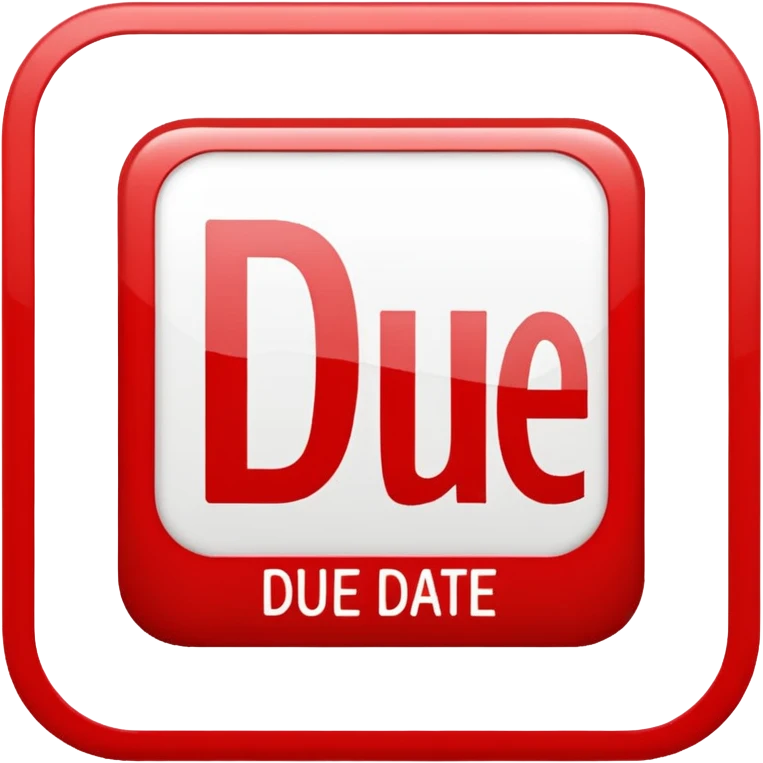 Letters “due date” on a red square  emoji