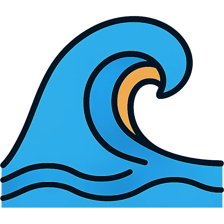 a stylized ocean wave, dynamic and blue emoji